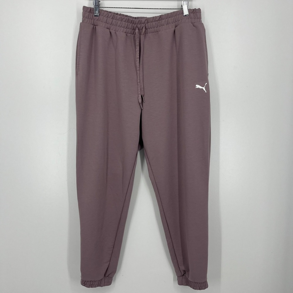 Puma Sweatpants Women's‎ Size L Purple Logo Tapered Ankle Elastic Waistband